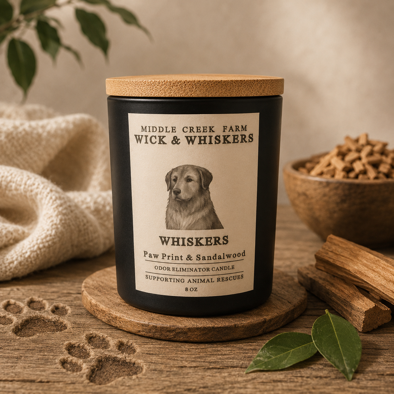 Paw Print & Sandalwood – Pet Odor Eliminator Candle